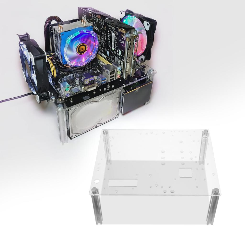 VILLCASE Transparent Open Frame PC Case with Motherboard UATX Compact Stable and Test Stand Stand, Compatible, Design, Base, Easy-to-Assemble