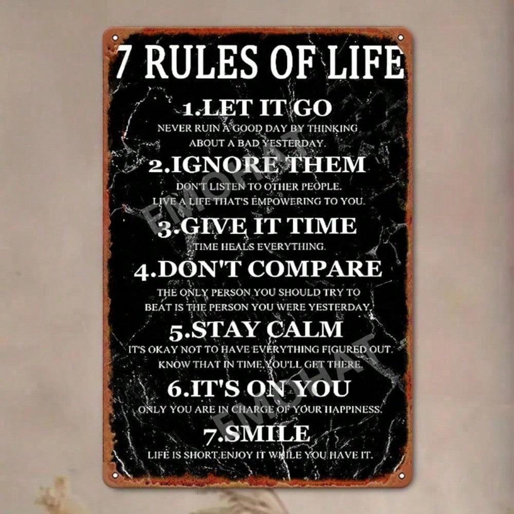 Metal Sign Seven Life Rules 16x12 Inch Vintage Tin Plaque Wall Art Decor Home Office Man Cave