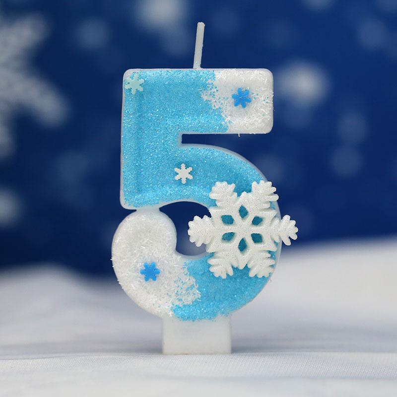 Blue Snowflake Birthday Frozen Candles 0-9 Number Cake Candle Princess Cake Topper Birthday Party Decoration Party Cake Supplies