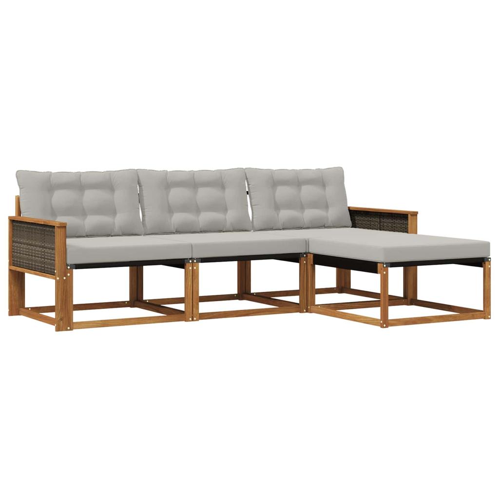 Outdoor Sofa Set with Cushions 4 Pcs Natural and Light Grey