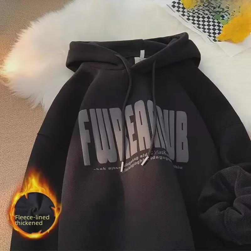 Men's Heavy Foam Fleece Hoodie: New Loose-Fit Trendy Sweatshirt for Fall/Winter.