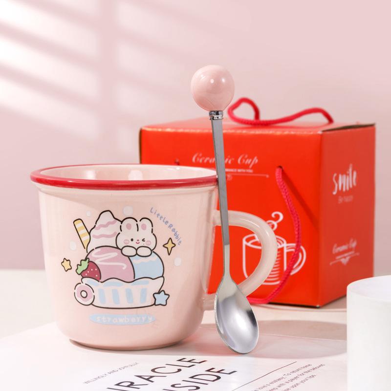 Hochwertig aussehende rosa Kaninchen Keramiktasse Becher Haushaltswasserbecher Paarbecher Mädchen Frühstückstasse Laden Souvenir