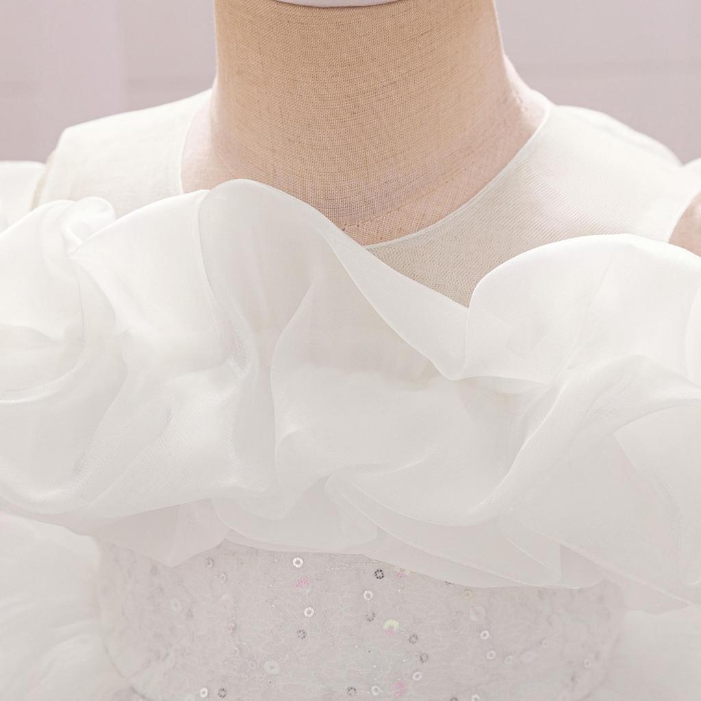 Off-Shoulder Puffärmel Prinzessinnenkleid - Formelles Netz-Kleid für Mädchen für Klavieraufführungen