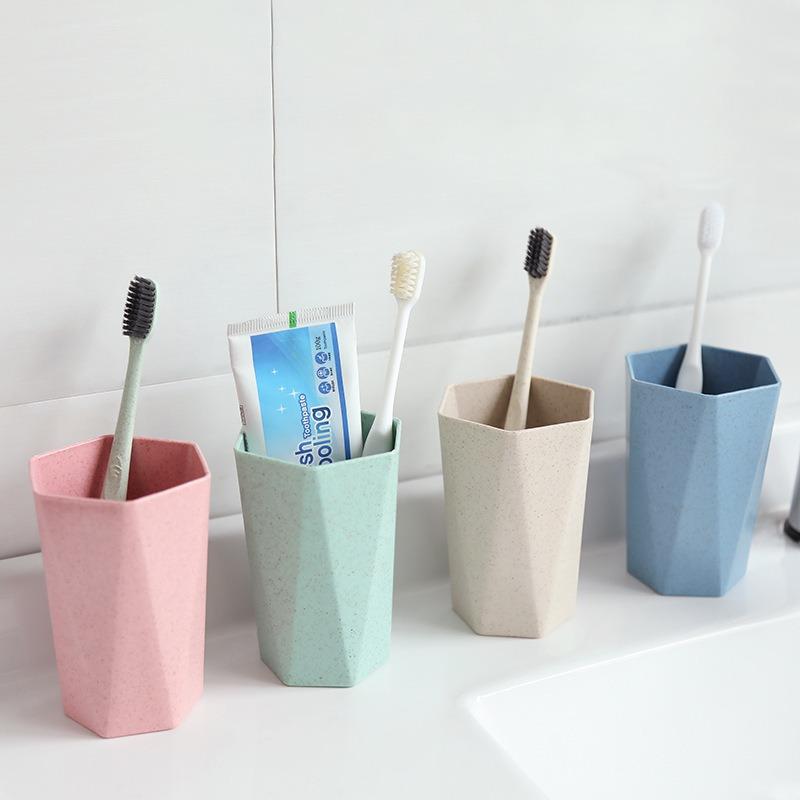 Wheat Straw Toothbrush CupHousehold ToothpickCouple Washbasin Cup Diamond-shaped Toothbrush Cup Mouthwash Cup