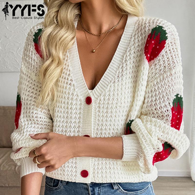 

YYFS Жіночі модні повсякденні светри осінь-зима з довгим рукавом і V-подібним вирізом S