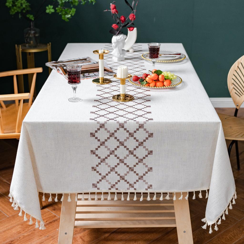 Quasten Tischdecke Matte Amerikanische Hochwertige Stickerei Blume Tischdecke Japan Korea Karierte Abdeckungstuch Europa Naher Osten