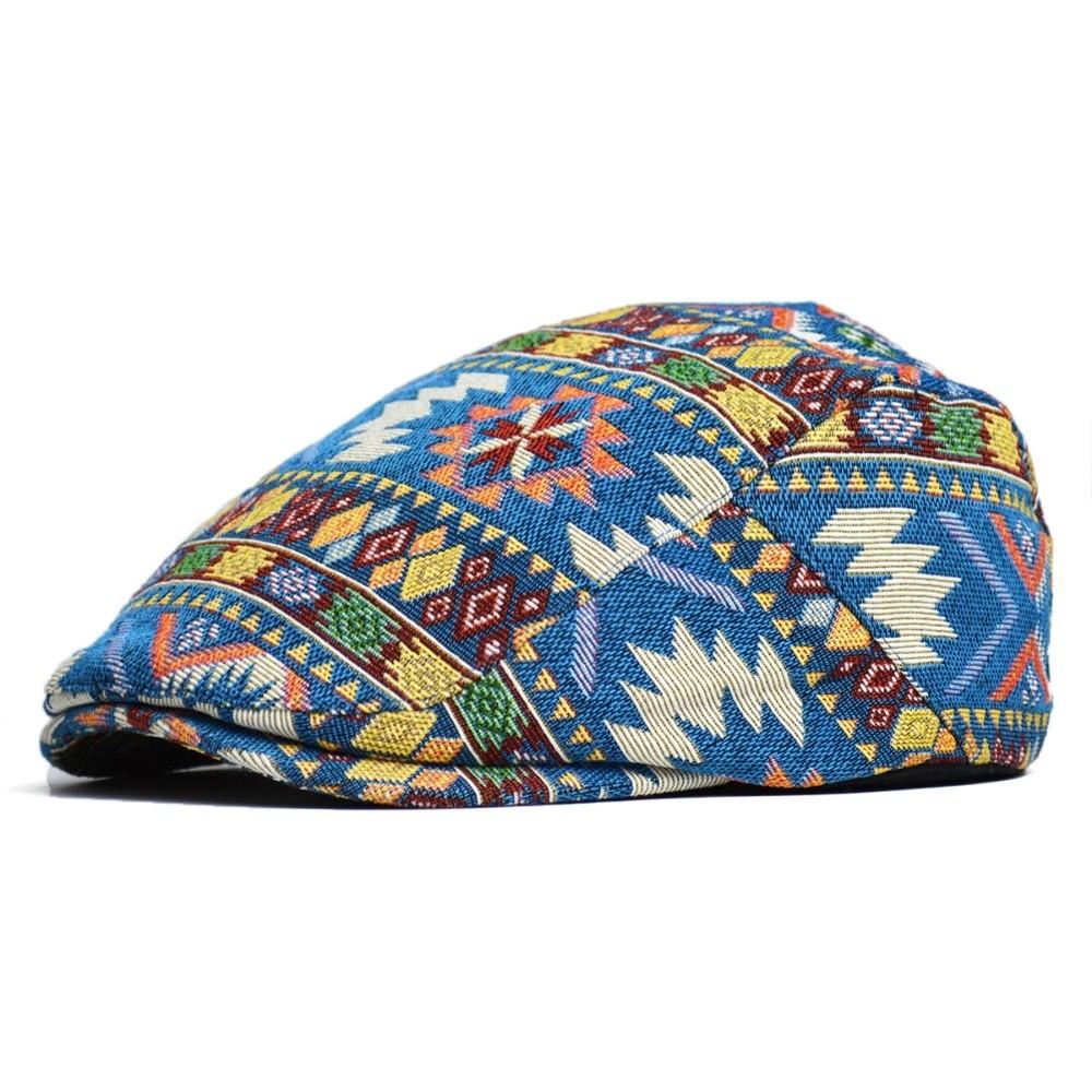 

Fashion Headwear Jacquard Retro Beret Ethnic Embroidery Lightweight Beret Hat Adjustable Newsboy Caps Unisex синий