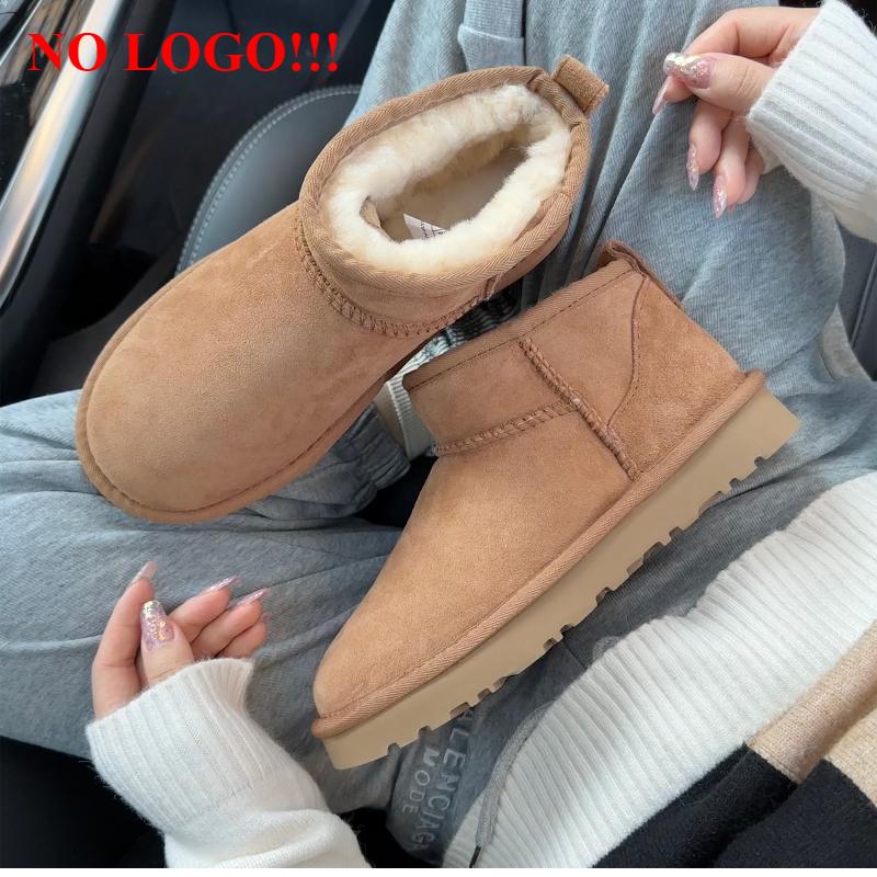 Fashion NO-LOGO genuine sheepskin wool, classic mini sheepskin snow boots, chestnut casual warm boots for women platform boots