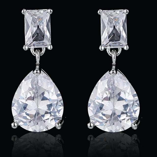 Charm White /Rose /Yellow Gold Color Drop Water Long Earrings Clear Crystal Nail Drop Earings Women Dazzling Wedding Gift Ae331