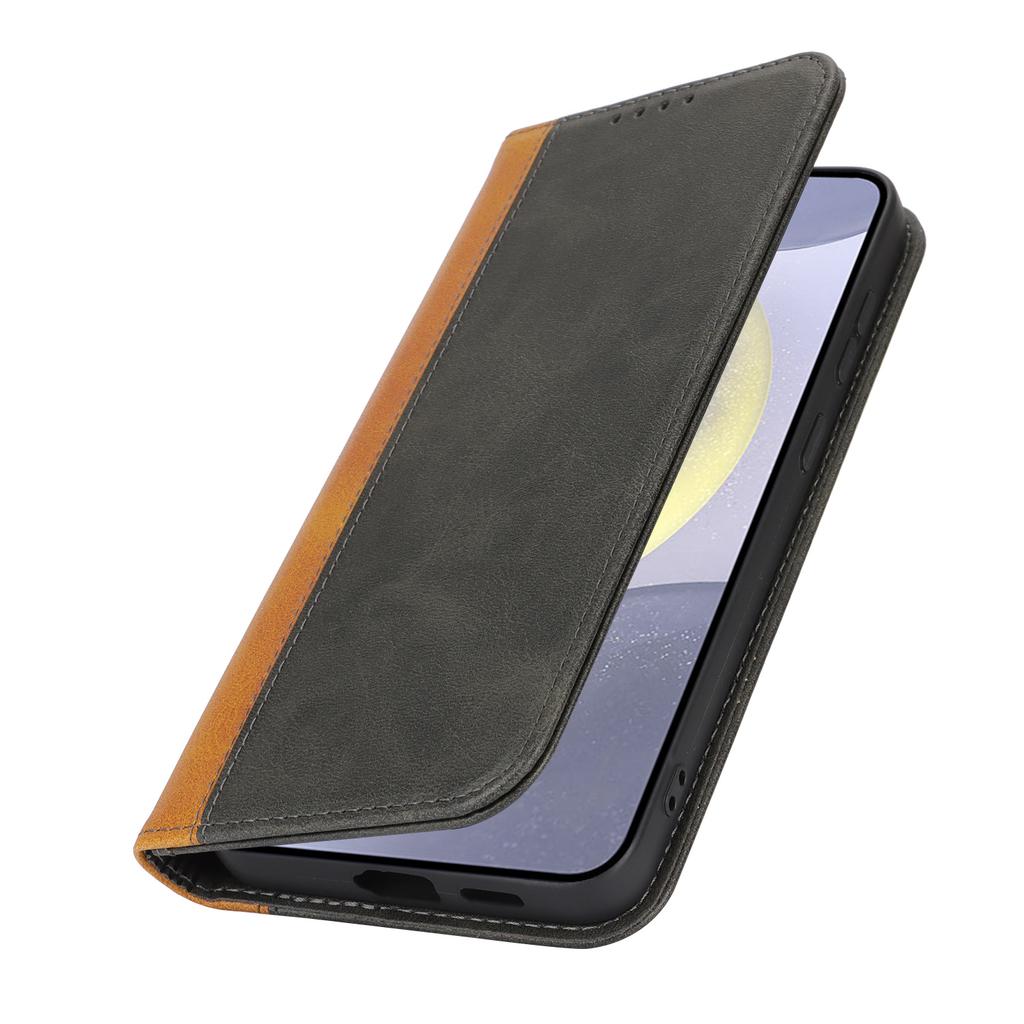 For Samsung Galaxy S24+ Case Calf Texture 3 Card Slots Color Splicing Leather Phone Cover