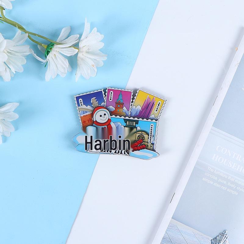 National City Scenic Cartoon Holz-Epoxid-Kühlschrankmagnet