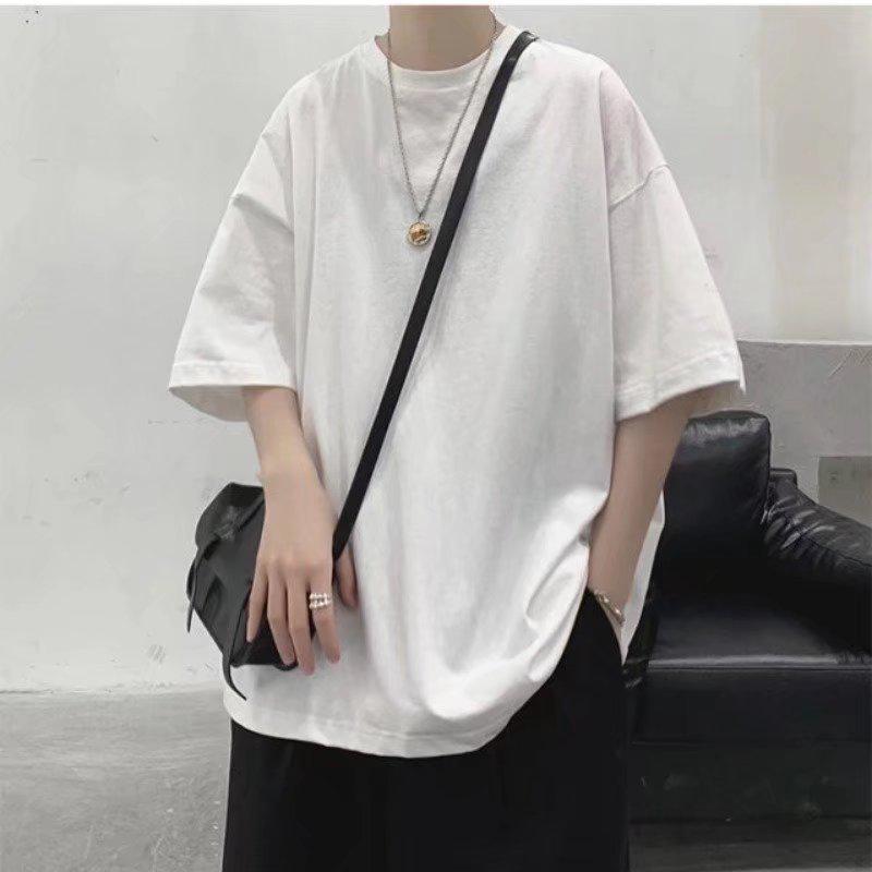 Camiseta de Manga Corta para Hombre de Moda de Color Sólido Estilo Hong Kong Holgada de Verano