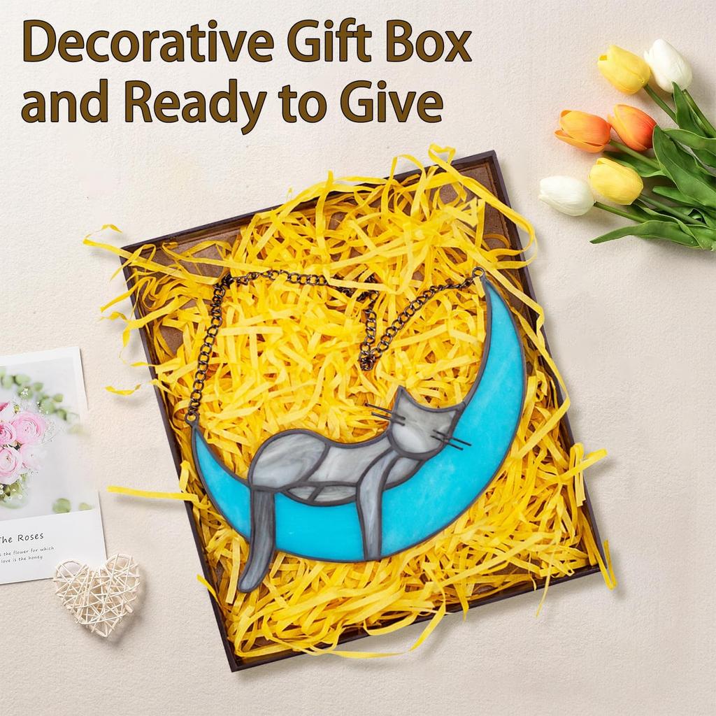 Stain Glass Window Hanging, Grey Cat Decor for Cat Lovers, Handcrafted Cat Suncatcher Stained Glass Window Panel, Cat Loss Sympathy Gift for Window,