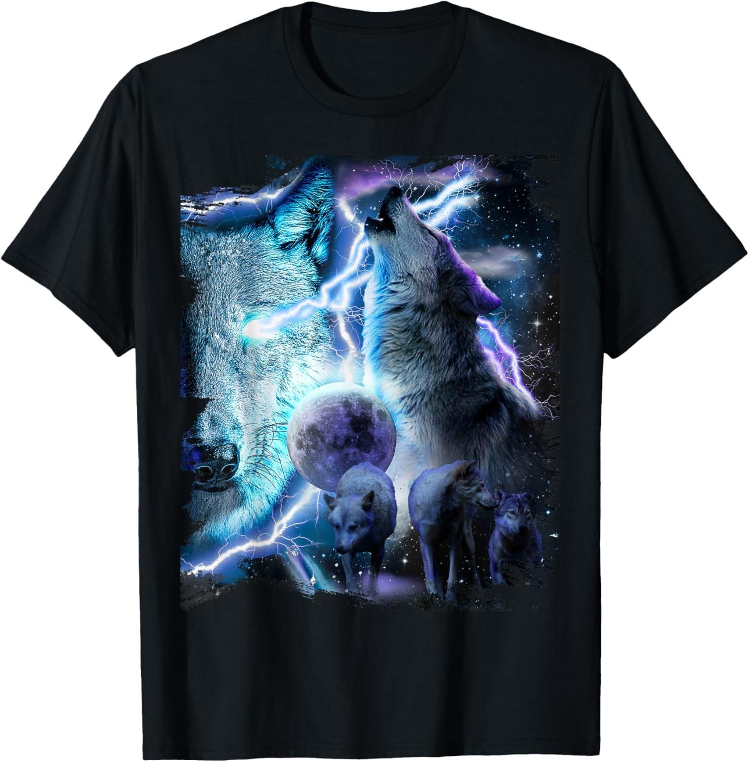 Cosmic Light Wolves Howling at Unisex T-Shirt XXL