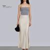 Spring Summer Maxi Skirt Women High Waist Silky Texture Long Skirt Solid Color Smooth Satin Fishtail Long Skirt