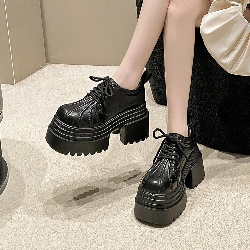 Aphixta 10cm Platform Ankle Boots Black Height Increasing Spring Woman Shoes Leather Thick Botton Sole Modern Boots