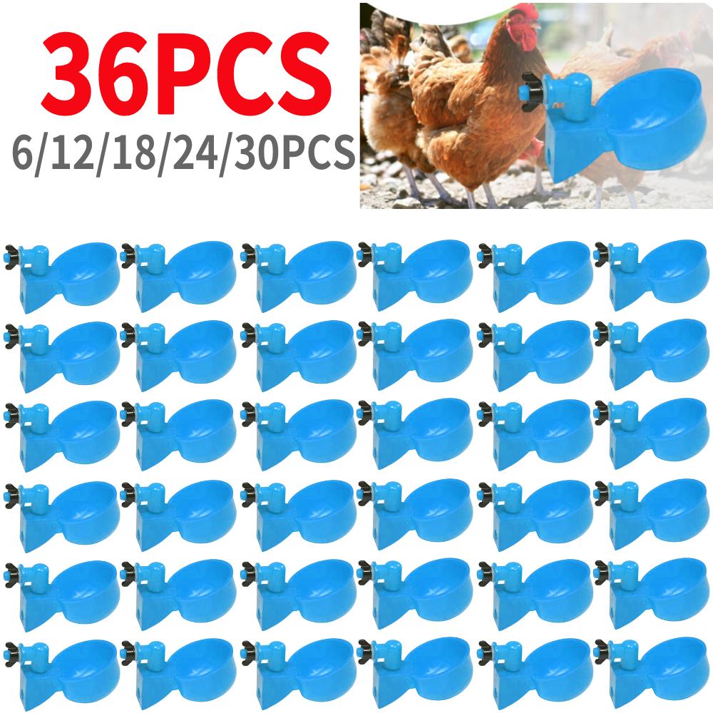 36PCS Chicken Duck Drinking Cup Automatic Drinker Chicken Feeder Plastic Poultry Farm Water Drinking Cups Feeding Watering Tools