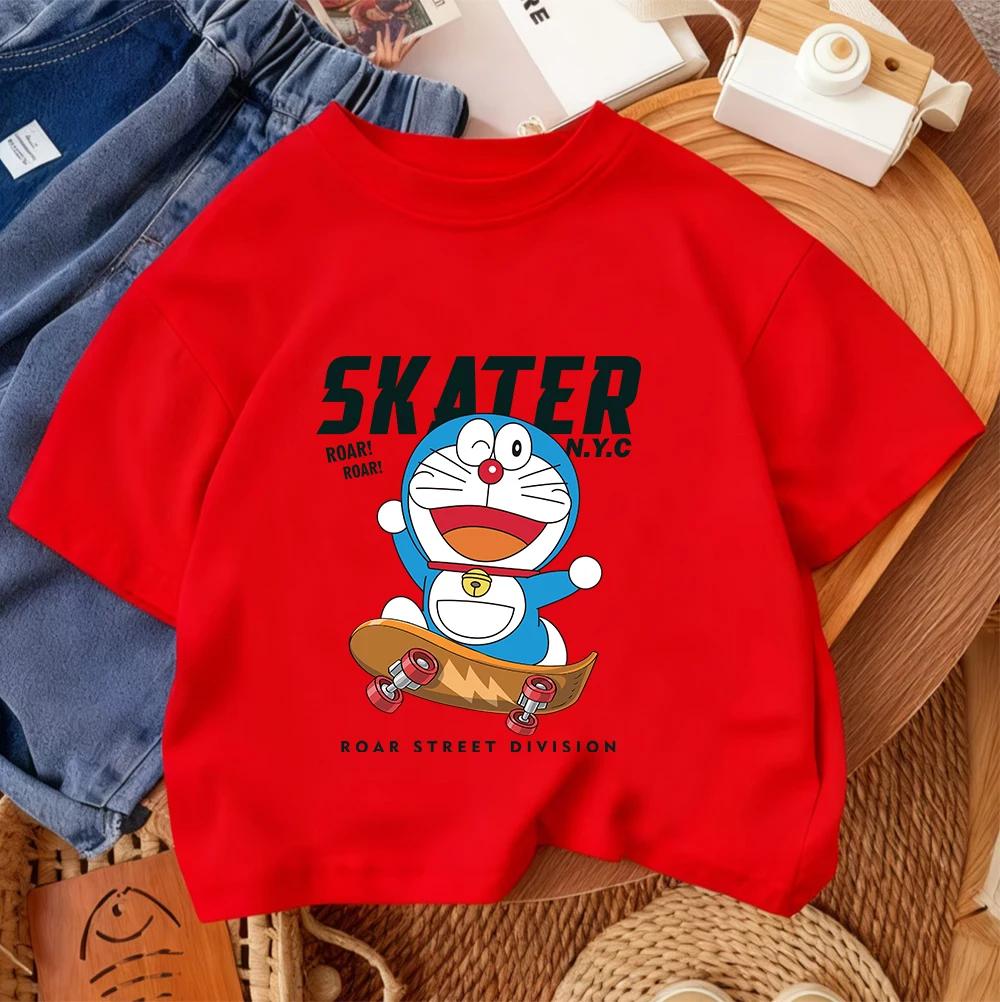 2026 Summer Kids' T-Shirt Doraemon Cute Design Fashionable Crew Neck Casual Streetwear