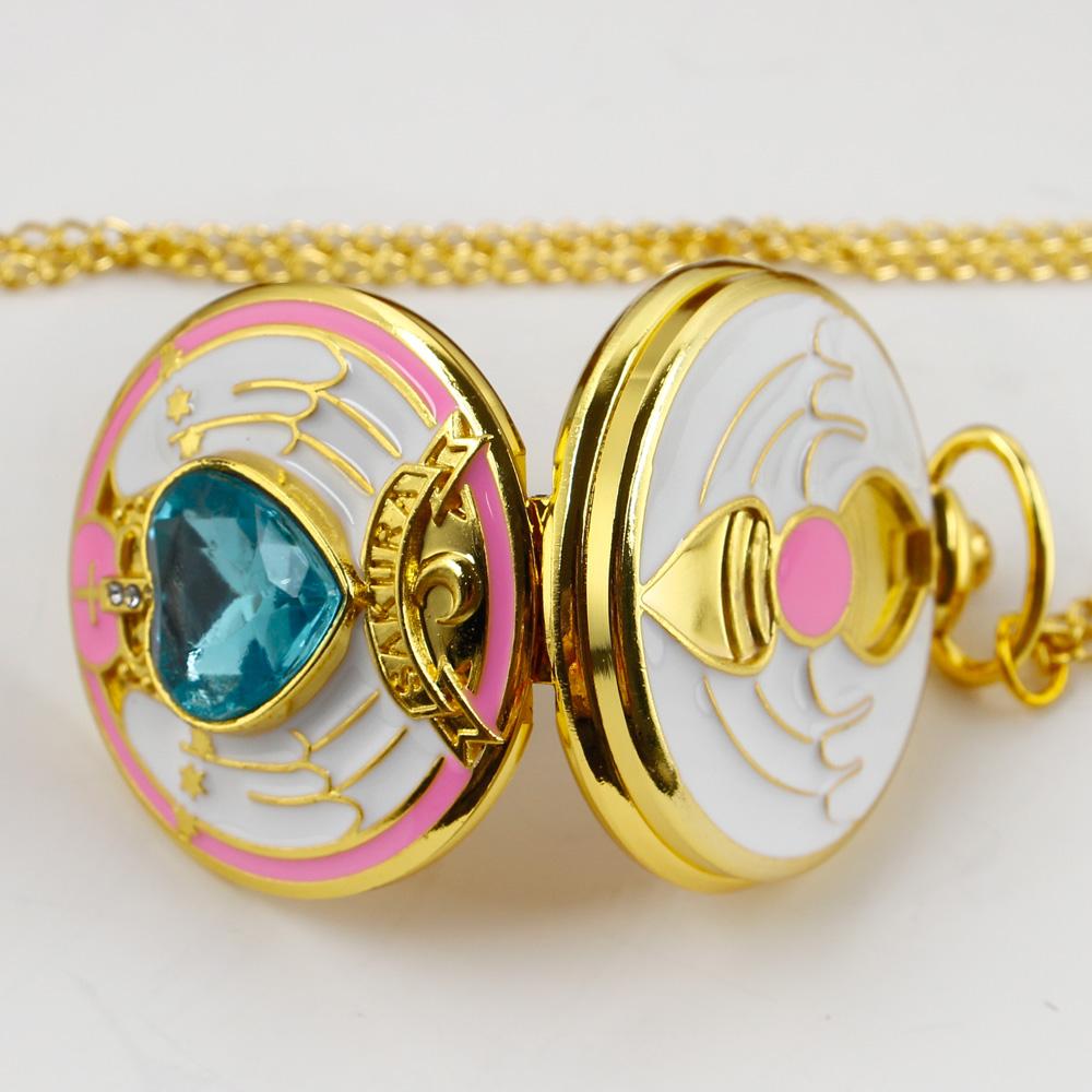 10pcs/lot Wholesale Green Gem Inlaid Cute Fashion Quartz Pocket Watch Necklace for Girls Children's Casual Practical Gift