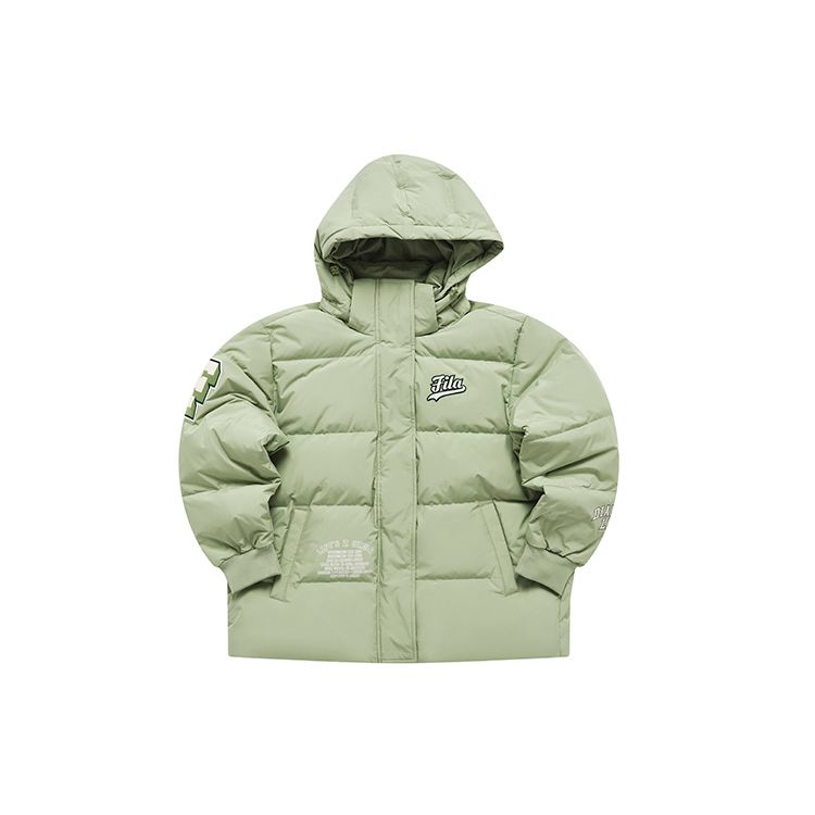 FILA Fusion Letter Print Fashion Loose Hooded Warm Down Jacket Women outerwear Midnight-Green T11W242907F-LG