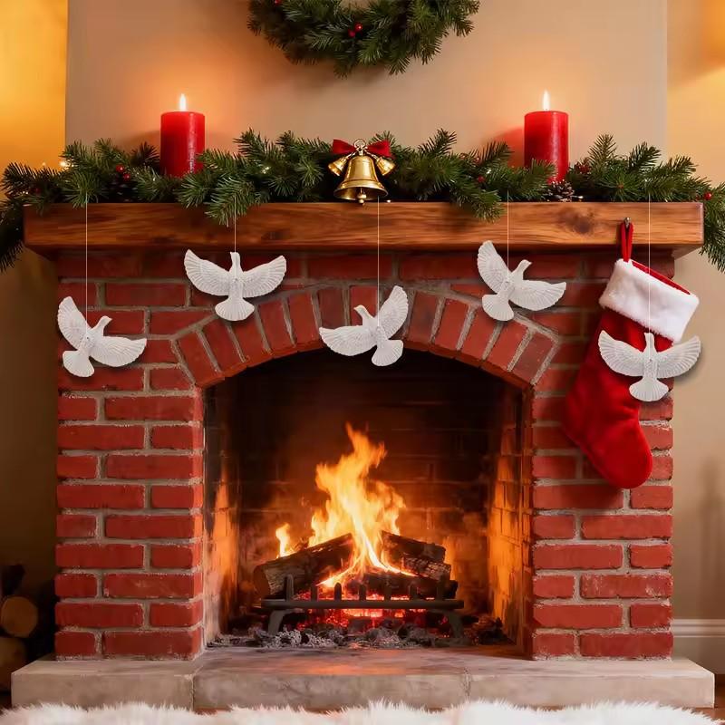 2-Piece Peace Dove Christmas Tree Ornaments White Resin Bird Pendants 2026 New Year Party Home Decor Children's Gifts