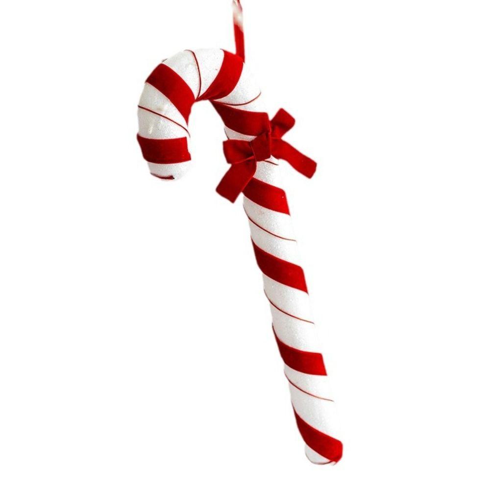 Red White Simulation Candy Cane Decoration Foam Flocking Xmas Flocking Velvet Pendant