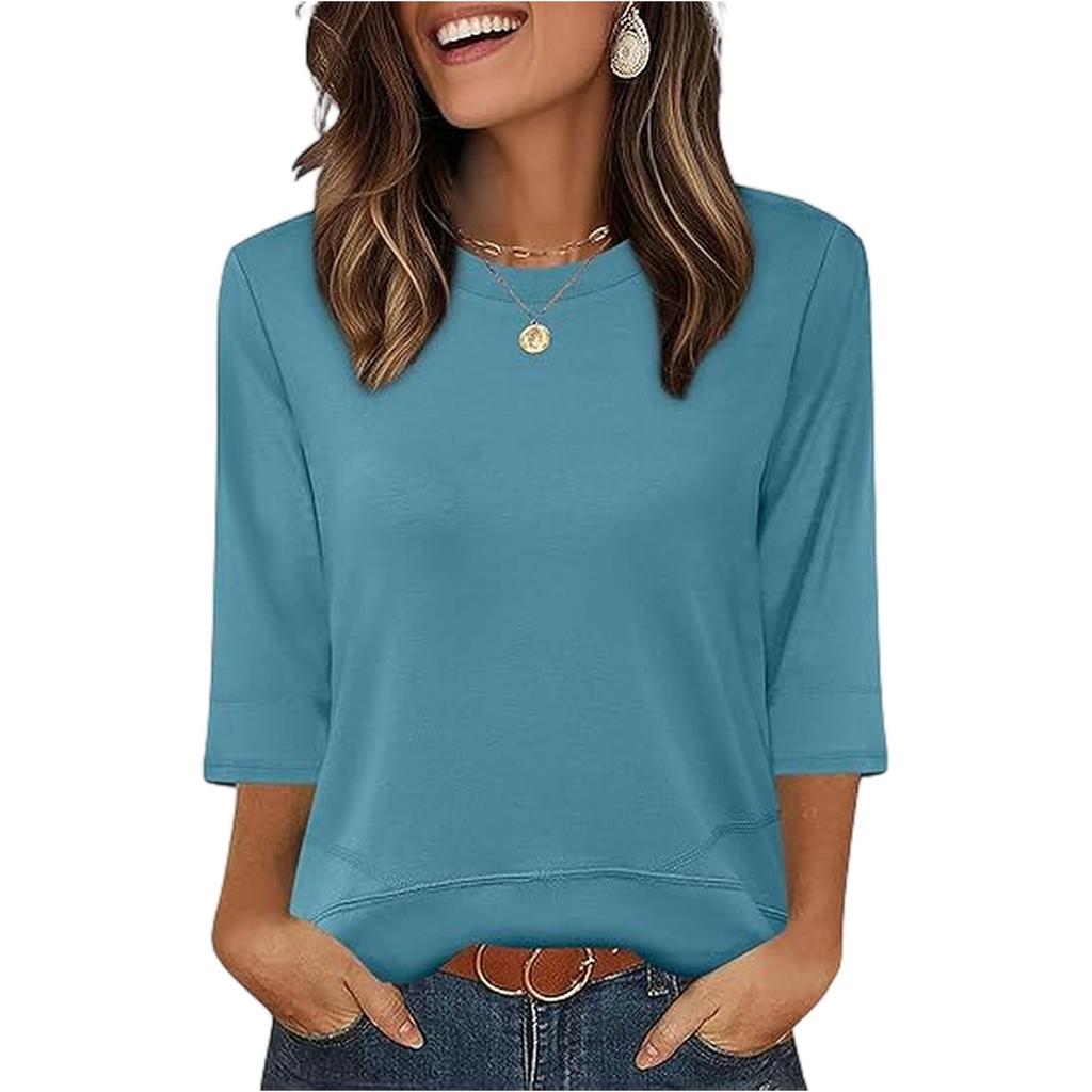 Damen Casual Mode 3/4-Ärmel Rundhals Einfarbig Pullover Top