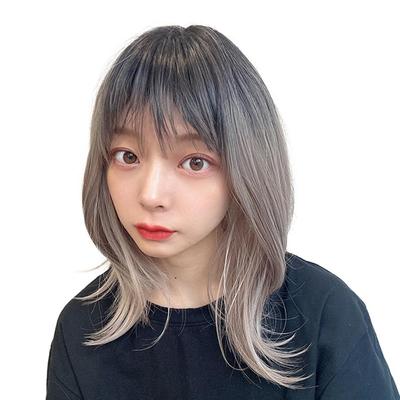 AQUADOLL Wig, Medium, Semi-Long, Layered, Curly, High-Tone, Full Wig, One Size Fits All, NM2-Z. White Greige Print, wg353NM2-Z