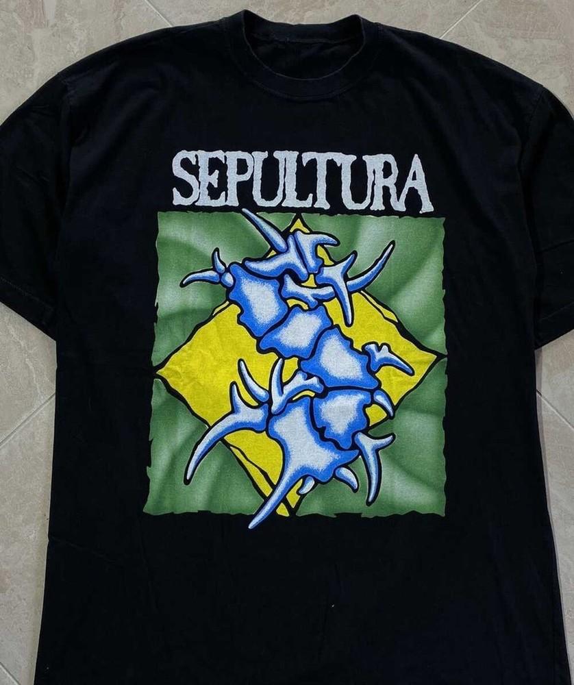 Sepultura Логотип Группы Смешная Футболка с Тура Черная Унисекс S-5XL EM1238 Унисекс Футболка L
