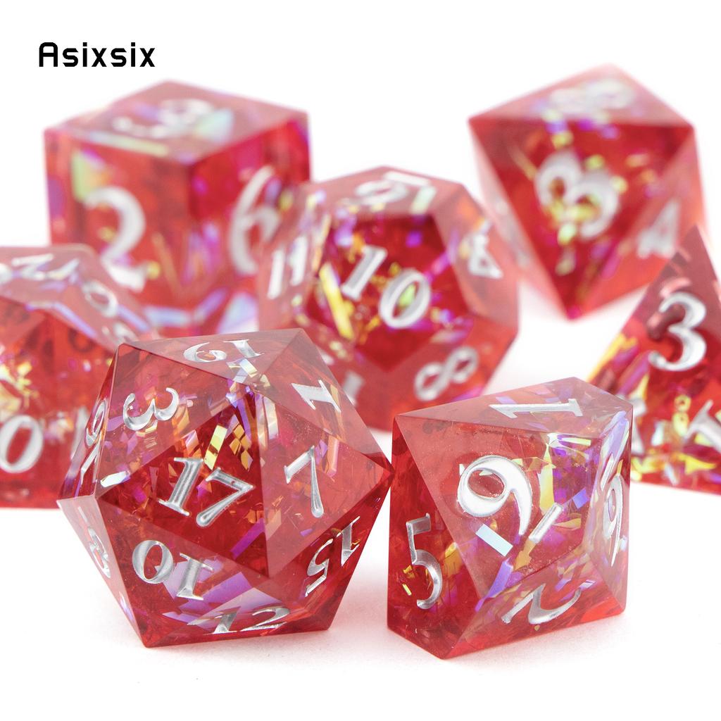 7 Pcs Red Resin White Number Sharp Edge Dice Polyhedral Dice Suitable For Role-Playing Dice PropBoard Game