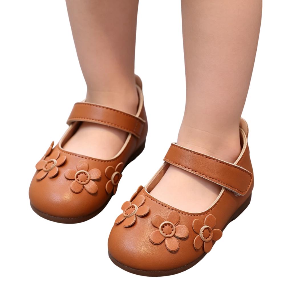 Girls Floral Ballet Flat Shoes with Adjustable Strap Comfortable Soft Sole Toddler Kids Dress Shoes for Dance Party School Wear