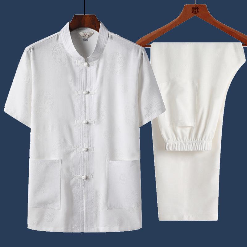 Men's Chinese-Style Summer Tang Suit: Short-Sleeve Linen Hanfu Robe for Middle-Aged and Elderly