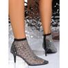 New Rhinestone Mesh Sexy High Heeled Sandals for Women 2025 Summer Openwork Fashion Big Size Pointed Toe Sandals