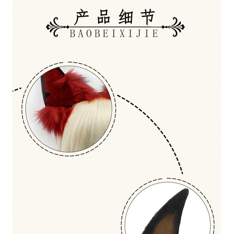 Handmade Plush Dog Ear Headband Cosplay Accessory Anime Conventions Doberman Style Ears In Brown White Red