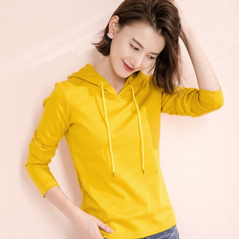 Hooded Sweatshirt Pullover Spring and Autumn Thin Long-sleeved Women's New Solid Color Bottoming Shirt Top