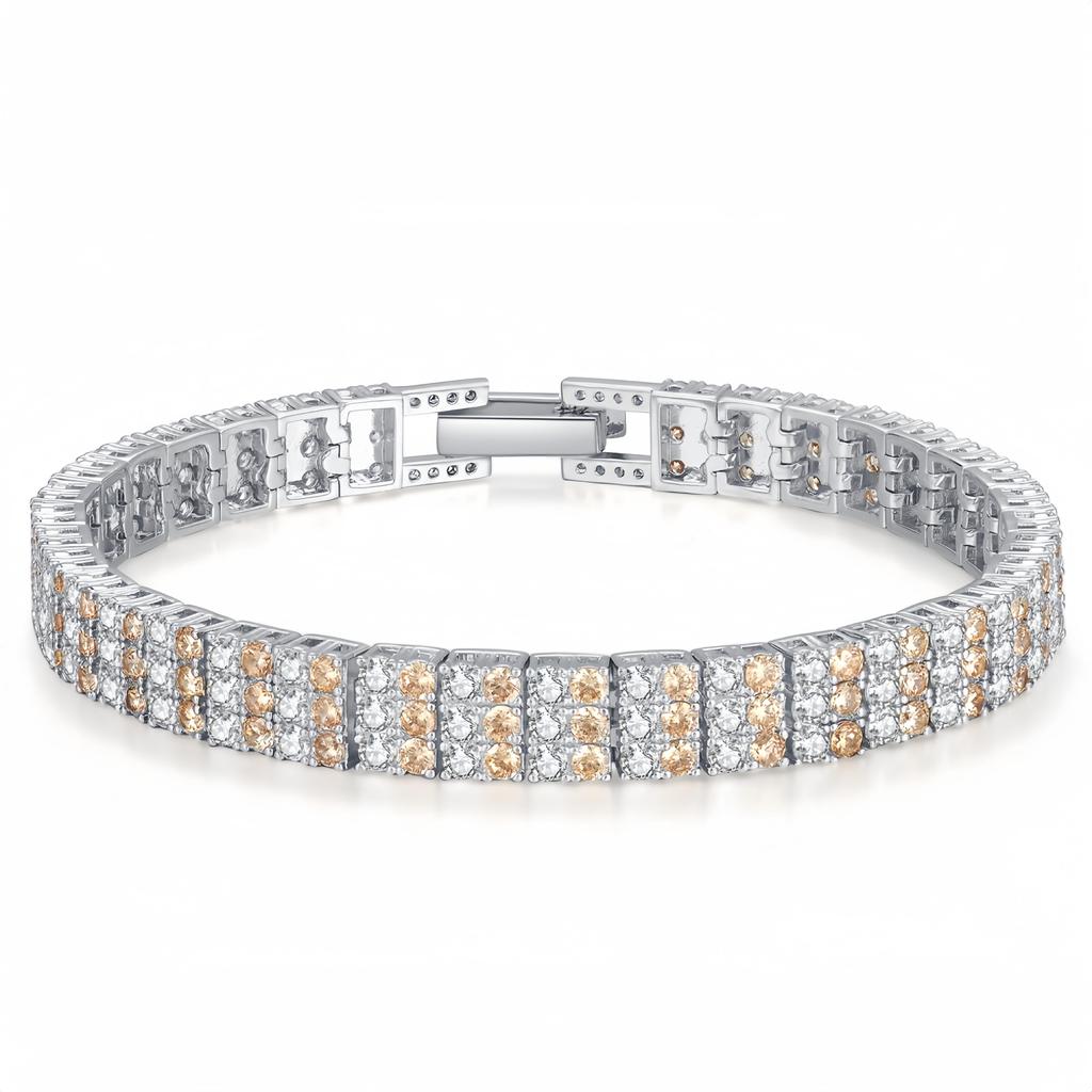 Elegant 17cm Three Row Yellow White Round Zircon Tennis Bracelet Ultimate Luxury Jewelry