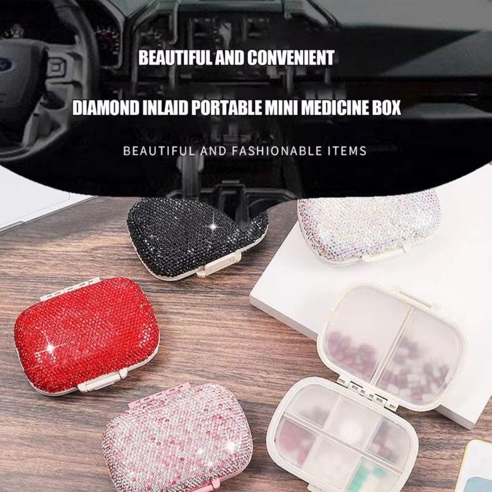 Double Sided Rhinestone Pill Box Luxury Portable Pill Organizer Travel Jewelry Container  Home