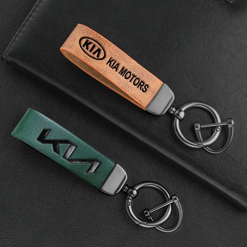 Luxus-Leder Autoschlüsselanhänger Bedrucktes Logo Schlüsselanhänger Zubehör für KIA K9 Sportage Niro K5 Carnival EV6 EV9 EV3 K8 Stinger Forte hbwjx00
