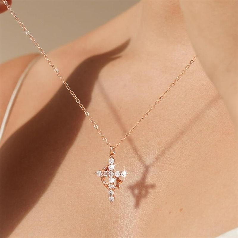 14k Gold Plated Cross Necklace for Women Zircon Crown Cross Pendant Necklaces
