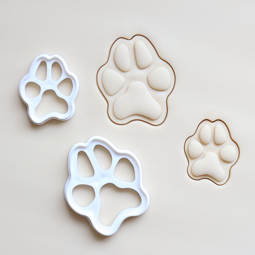 2 Stück Tierpfotenabdruck Ausstechform Set , Lebensmittelechte Kunststoff-Keksausstecher zum Backen, Weihnachtslebkuchen, Zuckerkekse, 3D-Pfotenformen , Lustiges Haustier
