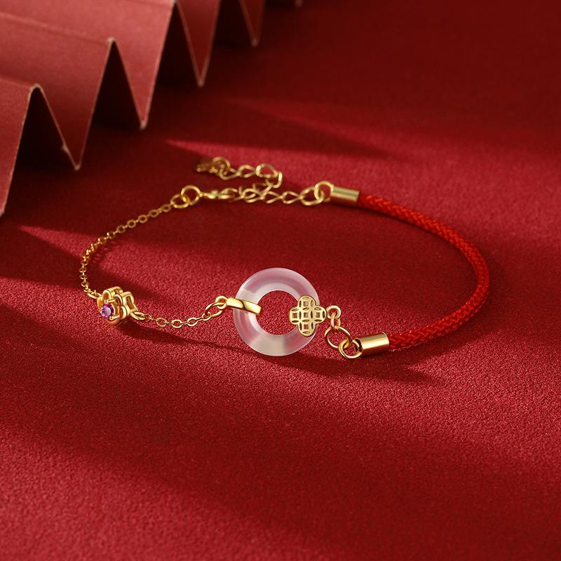 Five Emperors Money Ping An Bracelet Chinese Knot Agate Retro New Round Hand Rope Jewelry