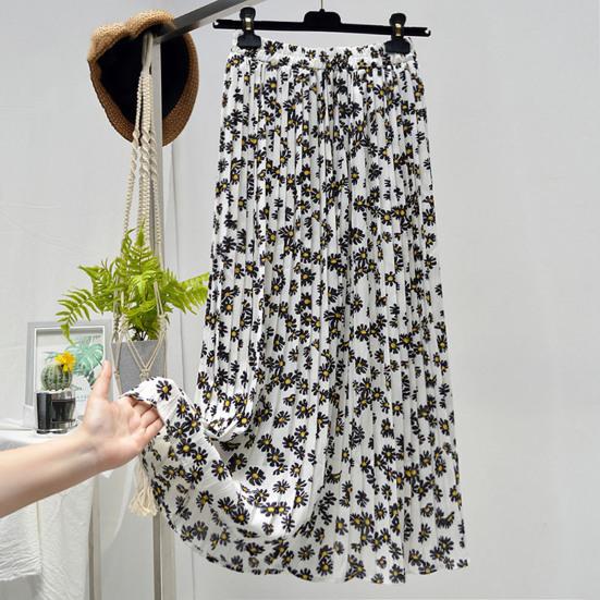 Blommig kjol Resår i midjan Utsökt mönster Extra mjuk Färgäkta Lös passform Uppklädd Polyester Sommar Blomtryckt Klänning Kvinnor Plisserad kjol