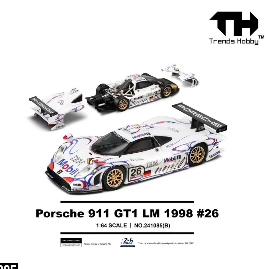 TH 1:64 1998 Porsche 911 GT1 LM Racing Car Diecast Model Car Alloy Simulation Vehicle Model Adult Collection Model Series