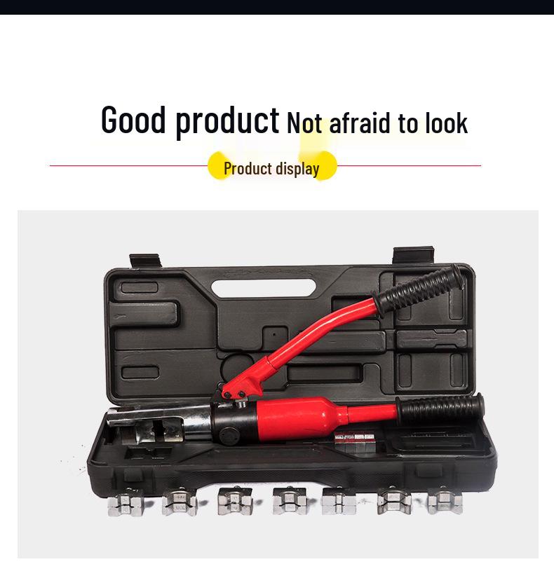 Manual Hydraulic Crimping Tool for Cable and Lug Terminals, Compatible with Copper and Aluminum.