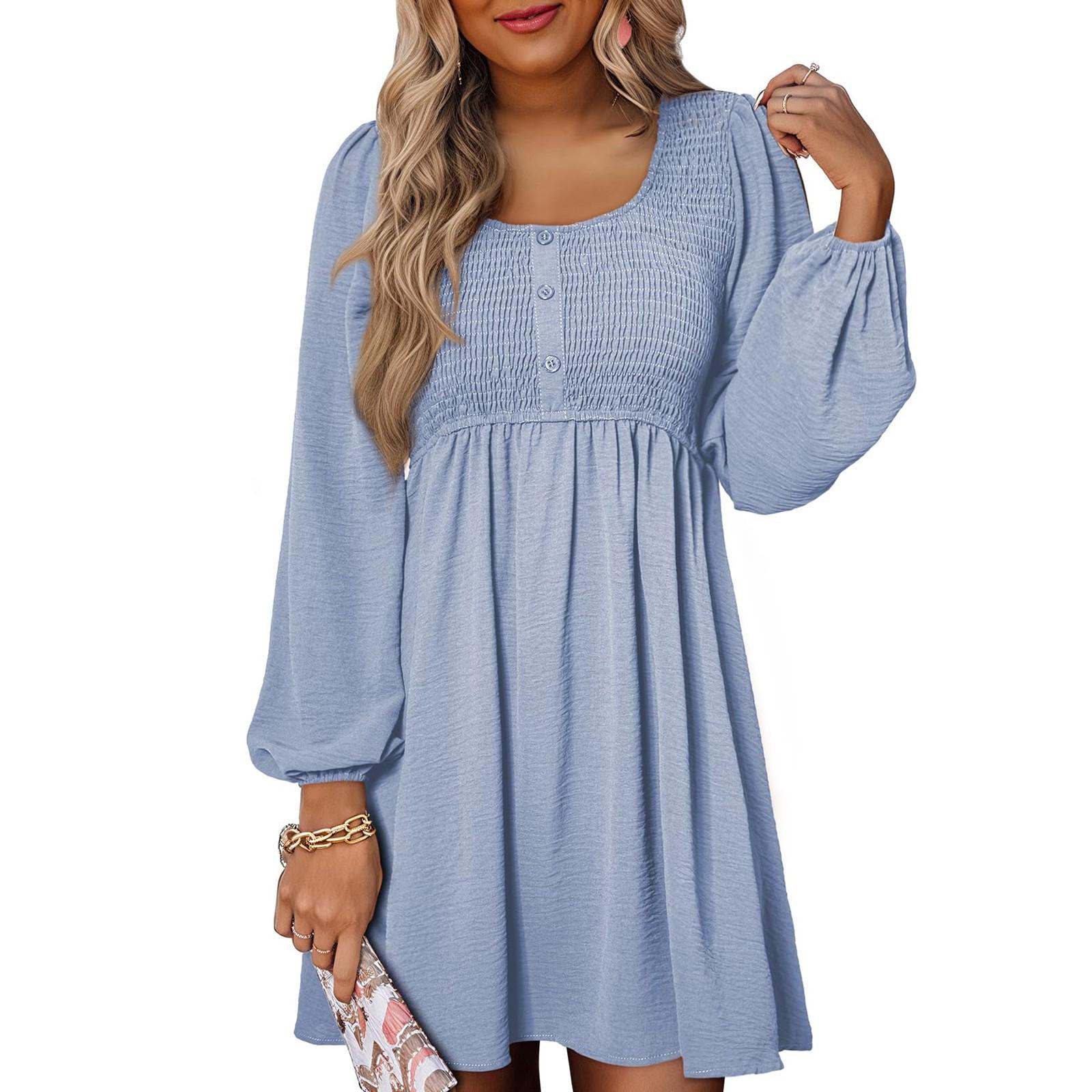 

Женское повседневное платье на пуговицах с длинным рукавом А-силуэта, однотонное винтажное длинное платье, осень и весна XXL небесно-голубой