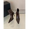 High-heeled Pointed Short Boots, Autumn and Winter 2025 New European and American Thin-heeled Splicing Bare Boots, Thin Boots, Retro Brown Short Boots