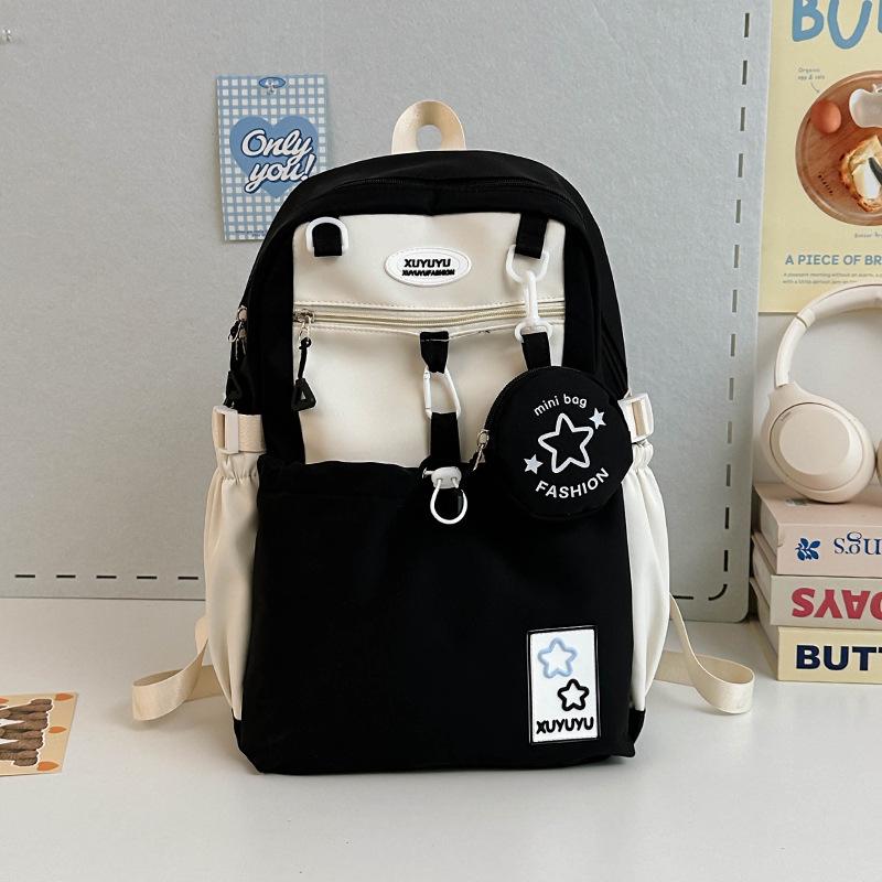 Schoolbag Cream Wind Campus Middle and High School Schoolbag Versatile Large Capacity Color Matching Leisure Ridge Backpack Travel Going Backpack