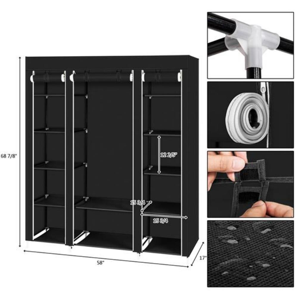 Closet Wardrobe Portable Closet for Bedroom Clothes Rail with Non-Woven Fabric Cover Clothes Storage Organizer  12 Compartments