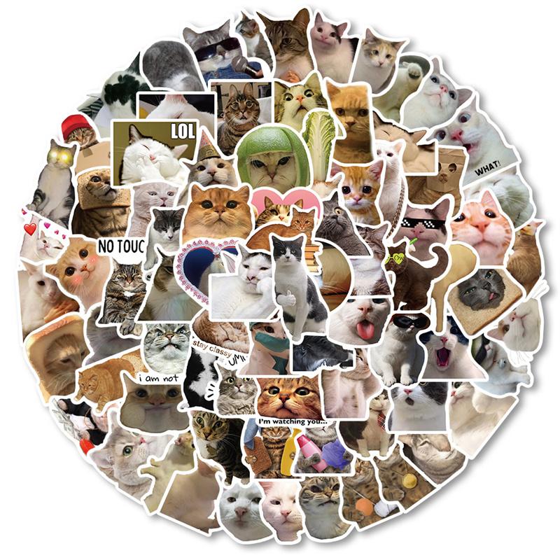 

100Pcs Cute Cat Meme Stickers - Viral Kitty Meme Doodle Decals For Diy Fun