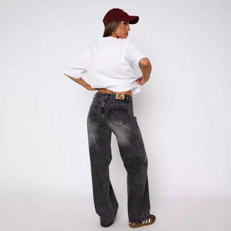 Damen Hottie Vielseitige Einfache Mittelhohe Nicht-Stretch Straight Leg Denimhose